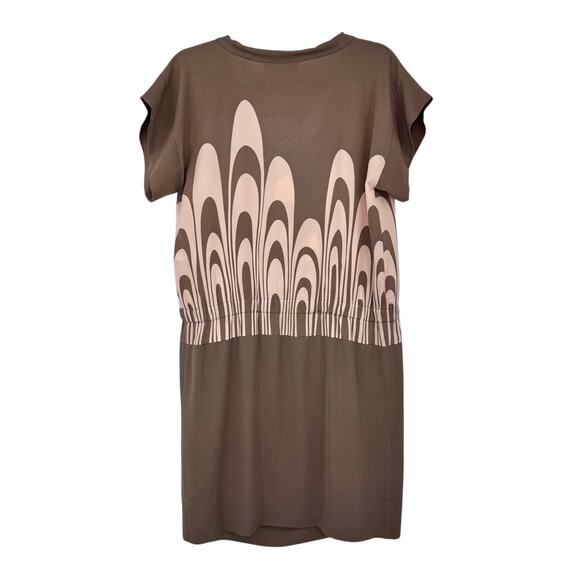 Jaeger London Pure Silk Retro Mod Print Shift Dress Size 8 Taupe Blush Pink - Picture 5 of 9